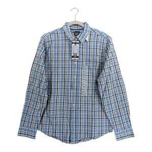 Gap Poplin Shirt Mens S Glacier Gray Blue Plaid Long Sleeve Button Down Workwear